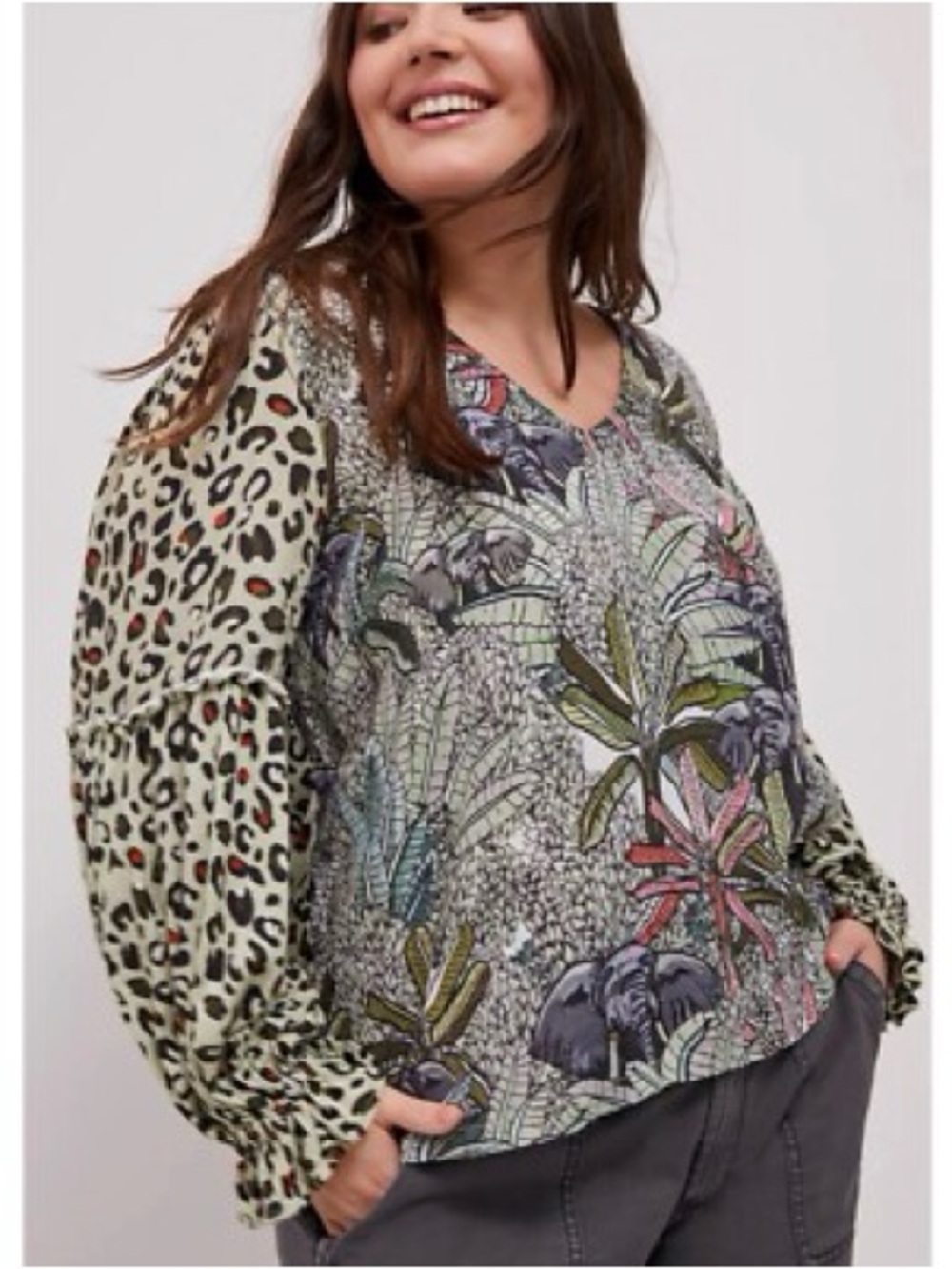 Anthropologie Bl-nk Sibley Mock Neck Animal Print Top Size XL